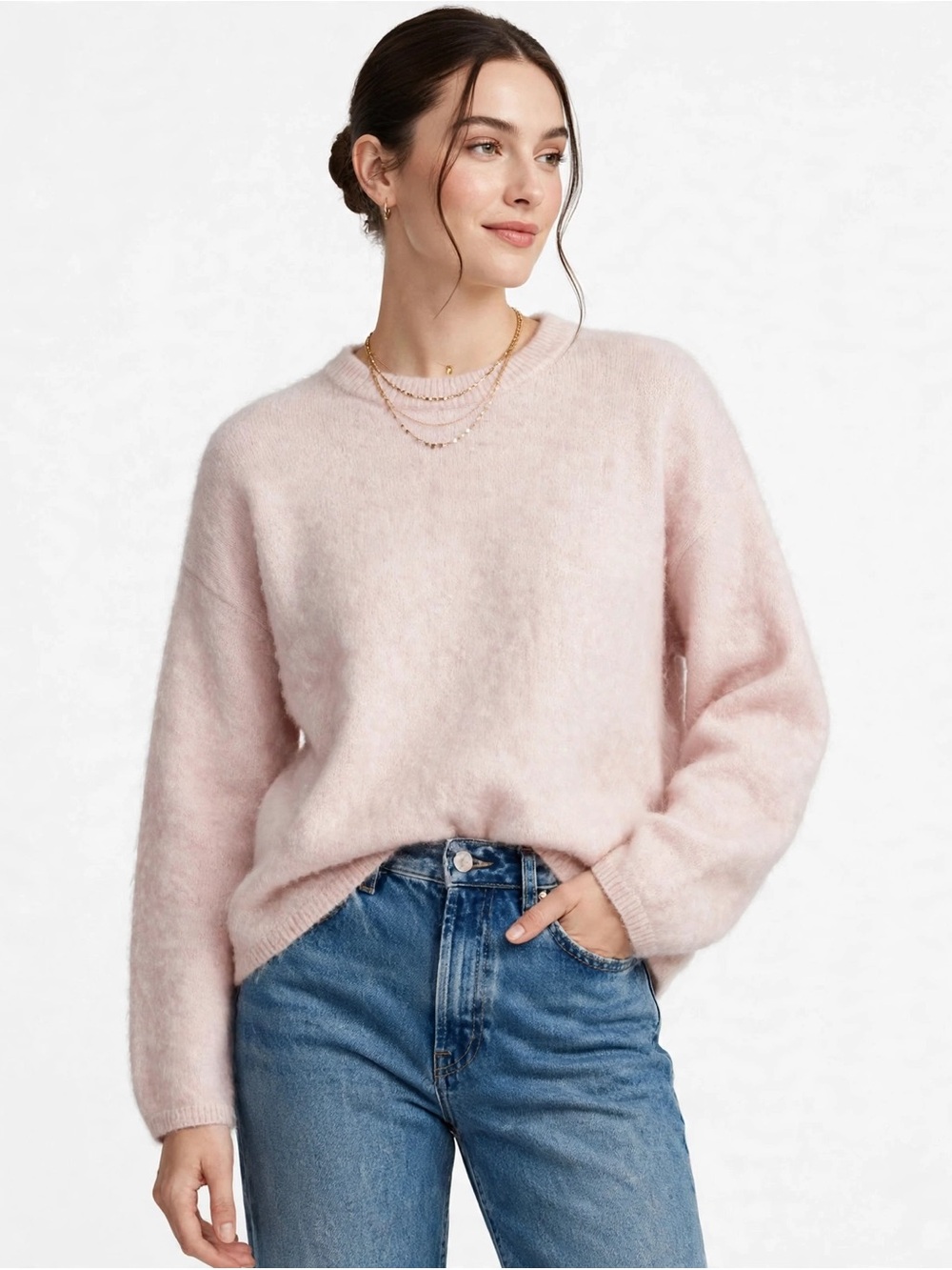 H&M Mohair Wool Blend Oversized Sweater Light Pink Size Small